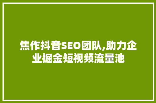 焦作抖音SEO团队,助力企业掘金短视频流量池