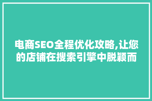 电商SEO全程优化攻略,让您的店铺在搜索引擎中脱颖而出