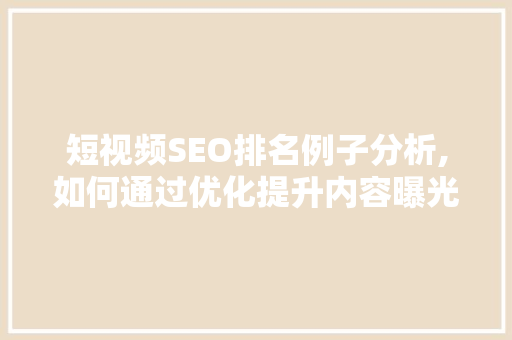 短视频SEO排名例子分析,如何通过优化提升内容曝光度