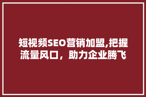 短视频SEO营销加盟,把握流量风口，助力企业腾飞