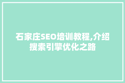 石家庄SEO培训教程,介绍搜索引擎优化之路