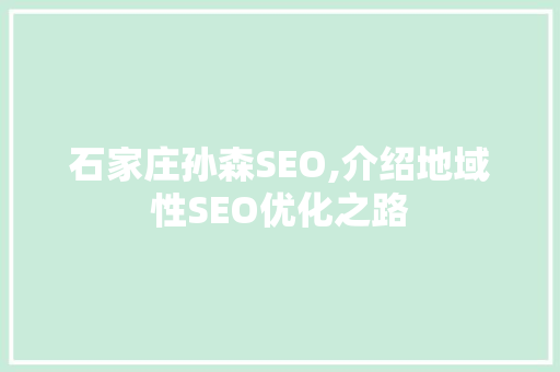 石家庄孙森SEO,介绍地域性SEO优化之路