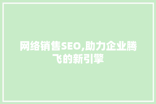 网络销售SEO,助力企业腾飞的新引擎