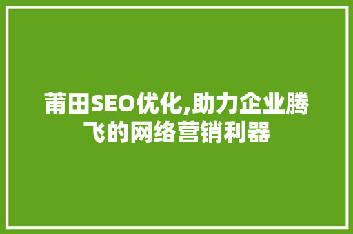 莆田SEO优化,助力企业腾飞的网络营销利器