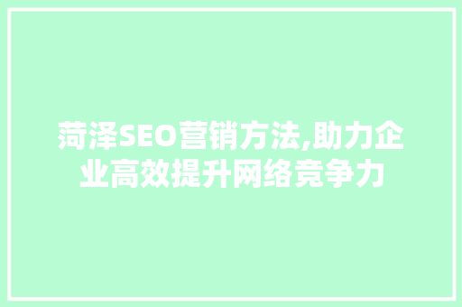 菏泽SEO营销方法,助力企业高效提升网络竞争力 Web前端