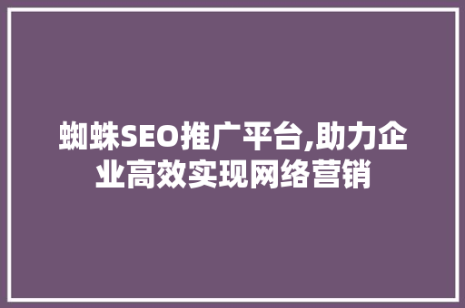 蜘蛛SEO推广平台,助力企业高效实现网络营销