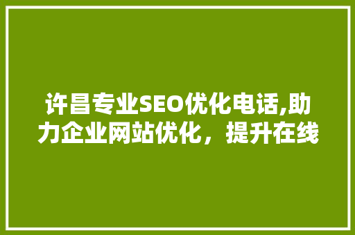 许昌专业SEO优化电话,助力企业网站优化，提升在线竞争力 SEO教程