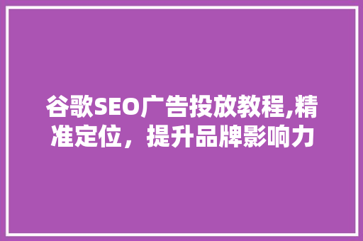 谷歌SEO广告投放教程,精准定位，提升品牌影响力