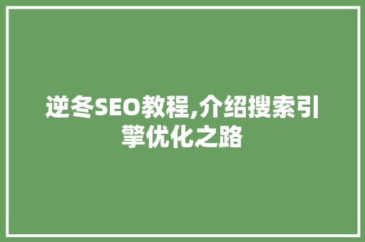 逆冬SEO教程,介绍搜索引擎优化之路