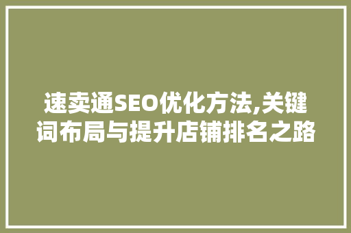 速卖通SEO优化方法,关键词布局与提升店铺排名之路