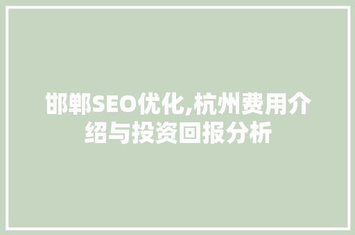 邯郸SEO优化,杭州费用介绍与投资回报分析