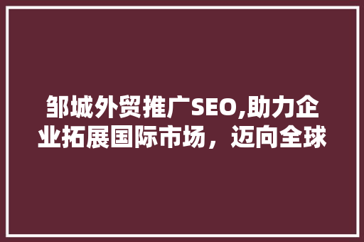 邹城外贸推广SEO,助力企业拓展国际市场，迈向全球化