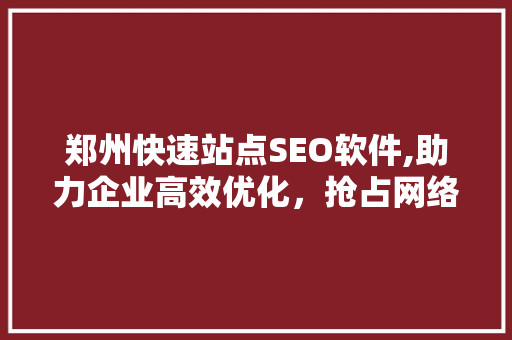 郑州快速站点SEO软件,助力企业高效优化，抢占网络市场先机