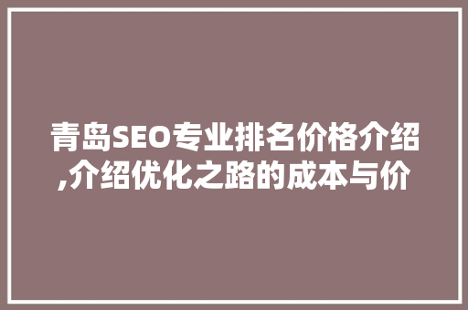 青岛SEO专业排名价格介绍,介绍优化之路的成本与价值