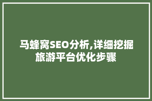 马蜂窝SEO分析,详细挖掘旅游平台优化步骤