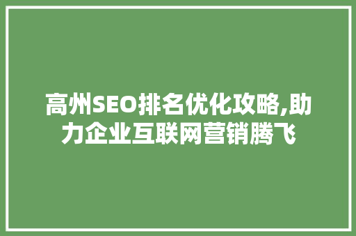 高州SEO排名优化攻略,助力企业互联网营销腾飞