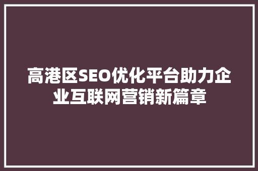 高港区SEO优化平台助力企业互联网营销新篇章