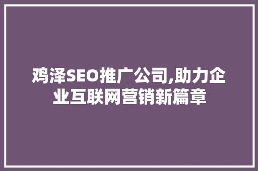 鸡泽SEO推广公司,助力企业互联网营销新篇章