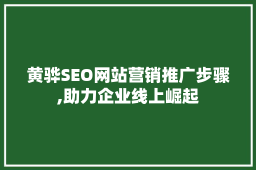 黄骅SEO网站营销推广步骤,助力企业线上崛起