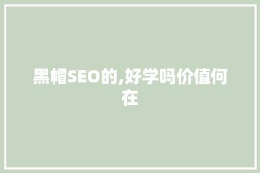 黑帽SEO的,好学吗价值何在