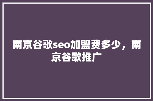 南京谷歌seo加盟费多少，南京谷歌推广