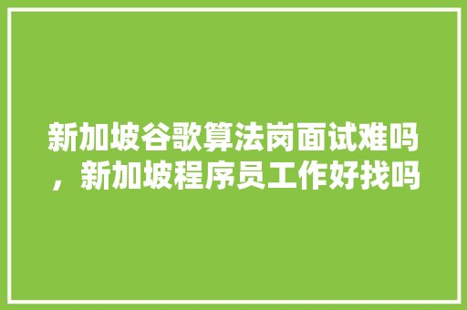 新加坡谷歌算法岗面试难吗，新加坡程序员工作好找吗