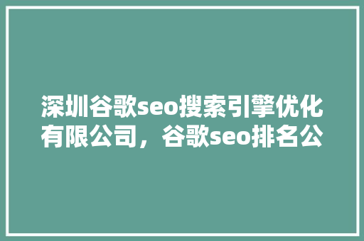深圳谷歌seo搜索引擎优化有限公司，谷歌seo排名公司