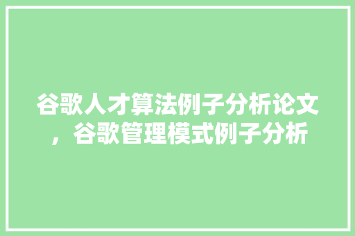 谷歌人才算法例子分析论文，谷歌管理模式例子分析