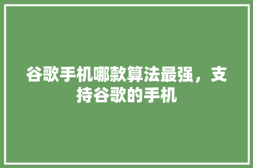 谷歌手机哪款算法最强，支持谷歌的手机