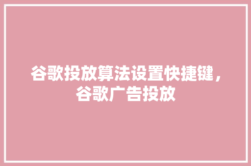 谷歌投放算法设置快捷键，谷歌广告投放