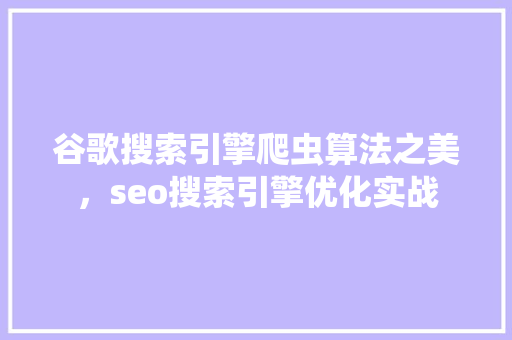 谷歌搜索引擎爬虫算法之美，seo搜索引擎优化实战