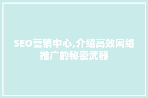 SEO营销中心,介绍高效网络推广的秘密武器