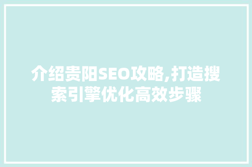 介绍贵阳SEO攻略,打造搜索引擎优化高效步骤