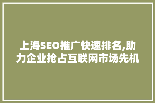 上海SEO推广快速排名,助力企业抢占互联网市场先机