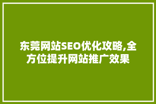 东莞网站SEO优化攻略,全方位提升网站推广效果