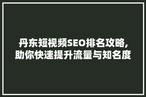 丹东短视频SEO排名攻略,助你快速提升流量与知名度