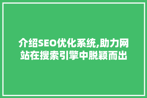 介绍SEO优化系统,助力网站在搜索引擎中脱颖而出