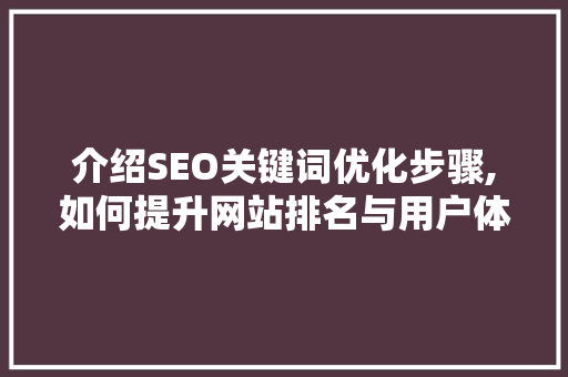 介绍SEO关键词优化步骤,如何提升网站排名与用户体验