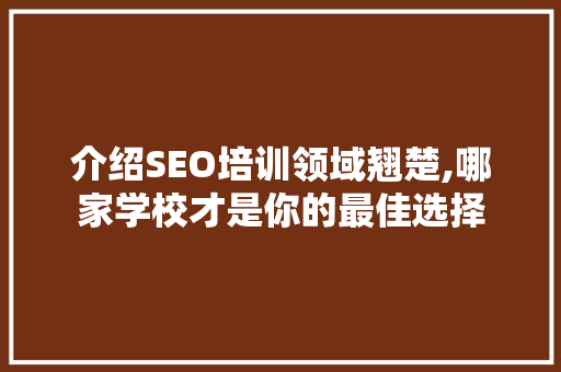 介绍SEO培训领域翘楚,哪家学校才是你的最佳选择