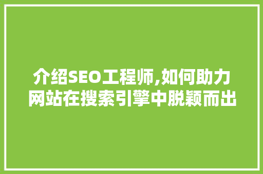 介绍SEO工程师,如何助力网站在搜索引擎中脱颖而出