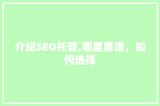 介绍SEO托管,哪里靠谱，如何选择