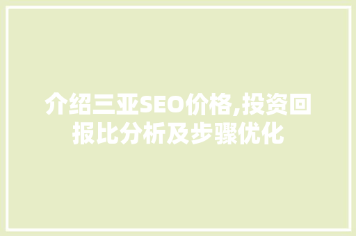 介绍三亚SEO价格,投资回报比分析及步骤优化