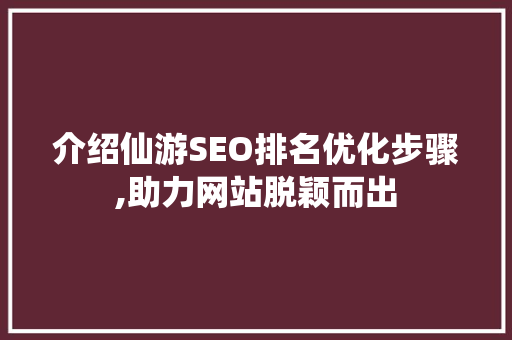 介绍仙游SEO排名优化步骤,助力网站脱颖而出