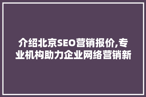 介绍北京SEO营销报价,专业机构助力企业网络营销新篇章