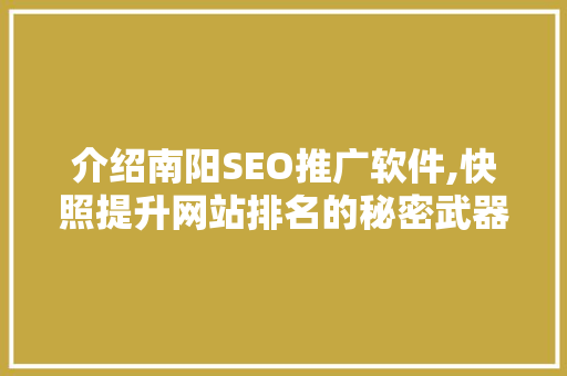 介绍南阳SEO推广软件,快照提升网站排名的秘密武器