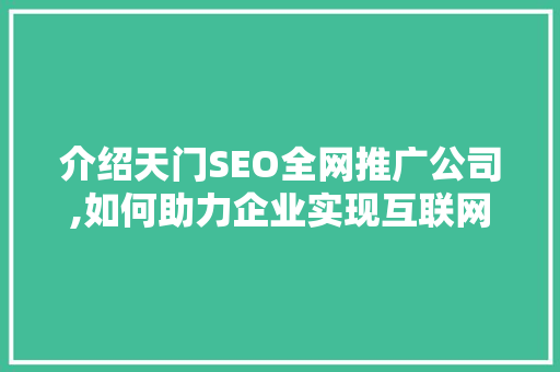 介绍天门SEO全网推广公司,如何助力企业实现互联网营销新突破
