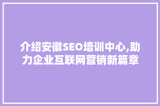 介绍安徽SEO培训中心,助力企业互联网营销新篇章