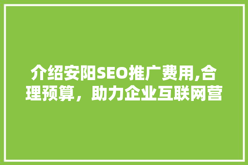 介绍安阳SEO推广费用,合理预算，助力企业互联网营销