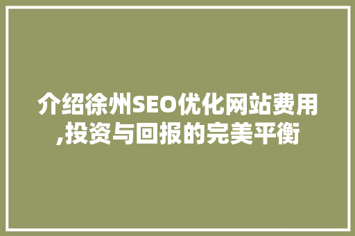介绍徐州SEO优化网站费用,投资与回报的完美平衡