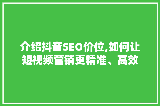 介绍抖音SEO价位,如何让短视频营销更精准、高效